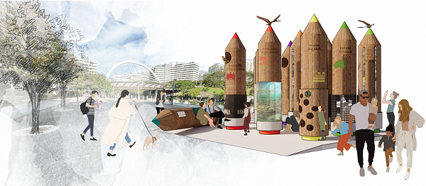 Winning design of Play at Punggol design competition by DP Green showing life-sized pencils