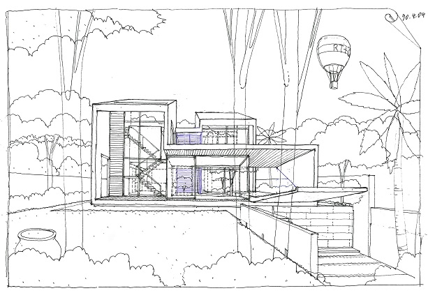 Hand drawn sketch of a house at Holland by RT+Q Architects 